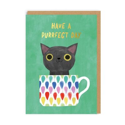 Green Teacup Cat Greeting Card (9446)