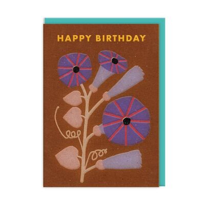 Braune Geburtstagskarte mit Blumenmuster (9513)