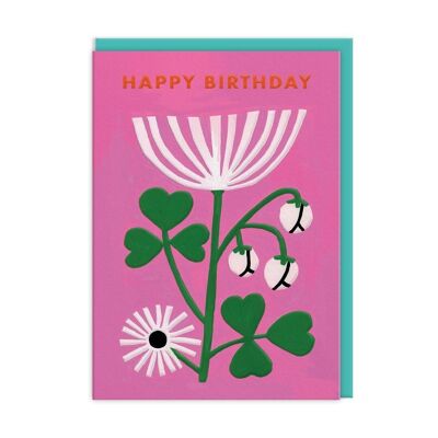 Carte de joyeux anniversaire florale rose (9510)