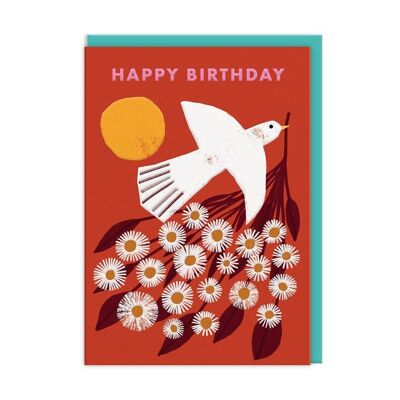 Carte d'anniversaire oiseau et fleurs (9517)