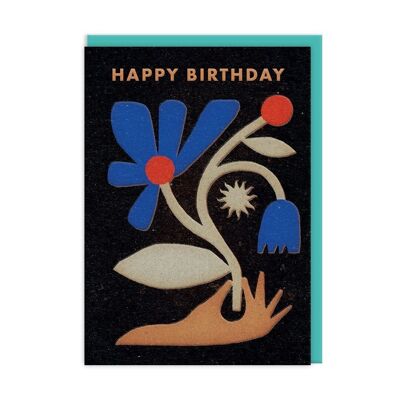 Carte d'anniversaire main avec fleurs (9520)