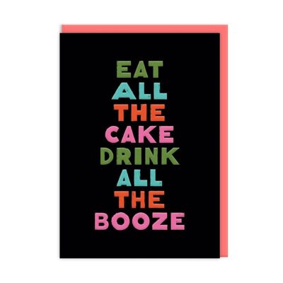 Tarjeta de cumpleaños de comer pastel, beber alcohol (9614)