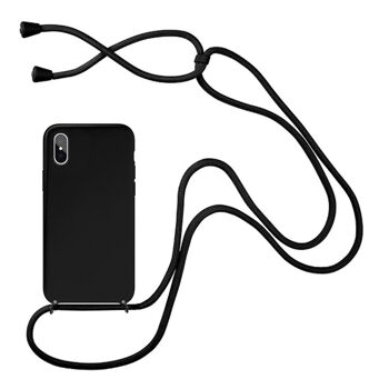 Coque compatible iPhone X/XS silicone liquide avec cordon - Noir 1