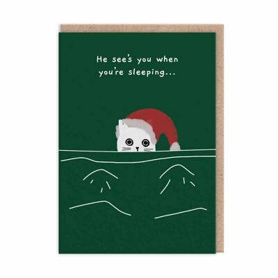 Weihnachtskarte „He Sees You When You're Sleeping“ mit Katze (9699)