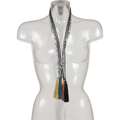 Mehrfarbige Perlen-Pompon-Halsketten x10