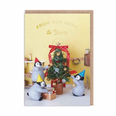 Tarjeta navideña de pingüinos, nuestro hogar para los tuyos (9715)