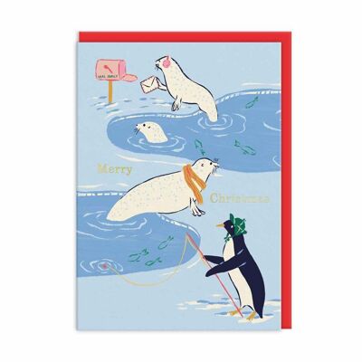 Cartolina di Natale con pinguino e foche (9663)
