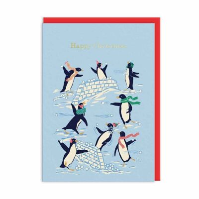 Pinguine Schneeballschlacht Weihnachtskarte (9665)