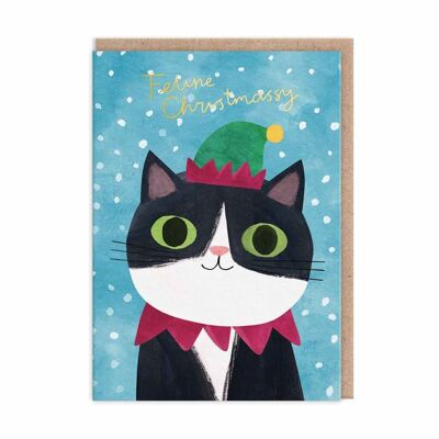 Biglietto natalizio con gatto con cappello da elfo (9698)