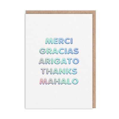 Tarjeta de agradecimiento Merci, Gracias, Arigato (9799)
