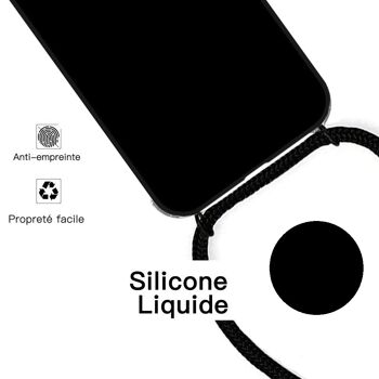 Coque compatible iPhone 11 silicone liquide avec cordon - Noir 3