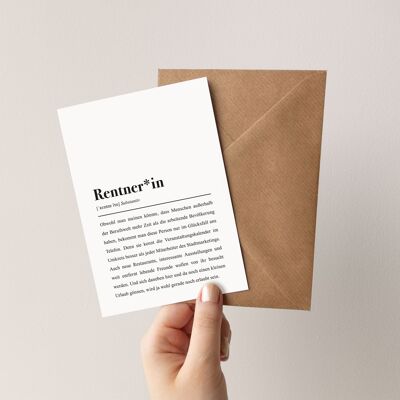 Pensioner definition: Folding card with envelope “Pensioner” definition