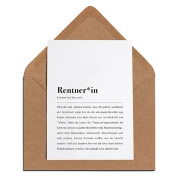 Définition retraité : Carte pliante avec enveloppe Définition « retraité » 2