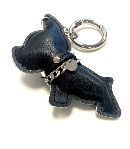 Keychain Bulldog black with chain silver