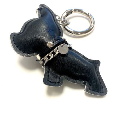 Portachiavi Bulldog nero con catena argento