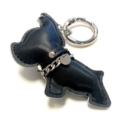 Llavero Bulldog negro con cadena plateada