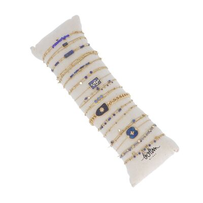 Kit of 16 stainless steel bracelets - blue gold - Free cushion - V2