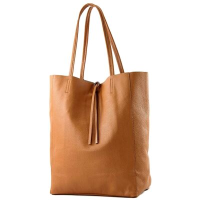 Bolso Shopper de piel Modarno con doble asa, Shopper grande con bolsillo interior de piel