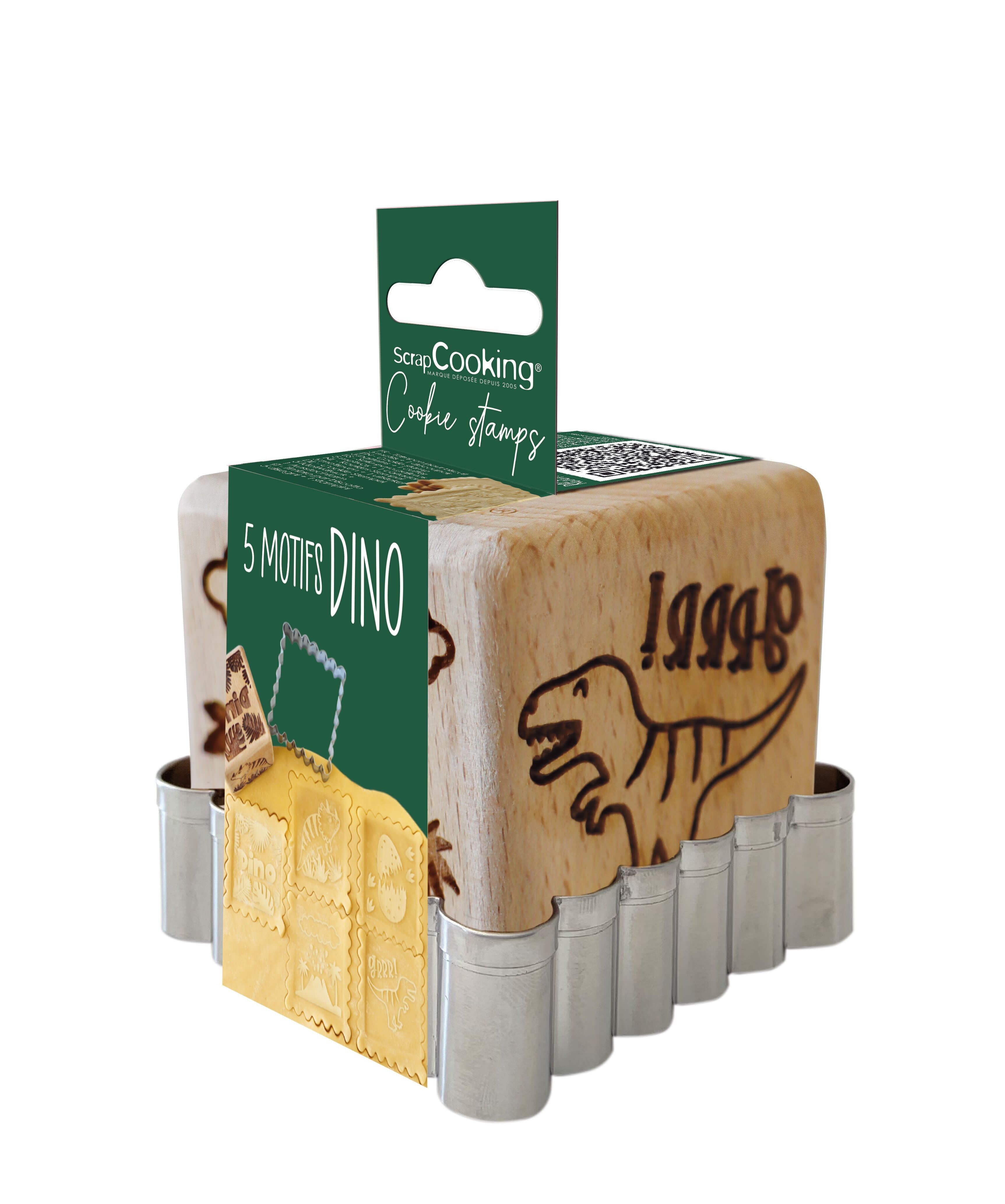 Stampino per biscotti in legno “Dino” + taglierino