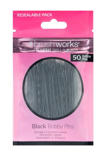 Pinces à cheveux noires Brushworks - 50 pièces