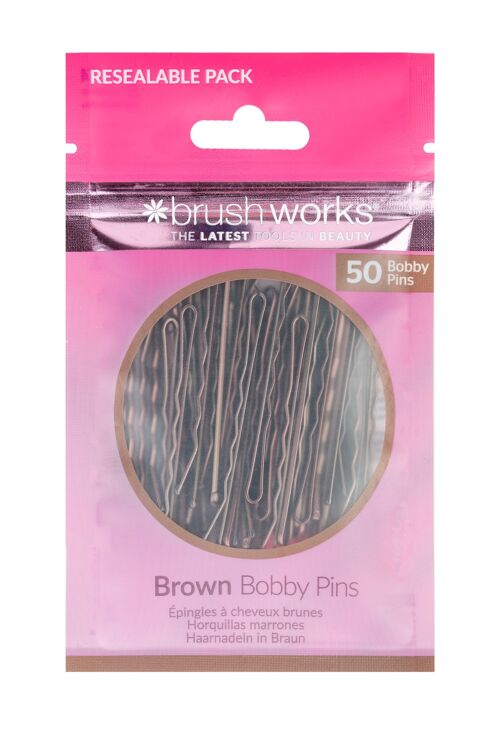 Brushworks Brown Bobby Pins - 50 Pieces