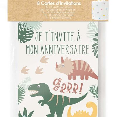 8 tarjetas de invitación "Dino"