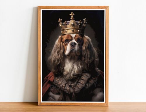 Cavalier King Charles Spaniel Vintage Style Dog Portrait, Dog Wall art, Dog Head Human Body, Dog Print, Dog Poster, Home Decor, Dog Gift