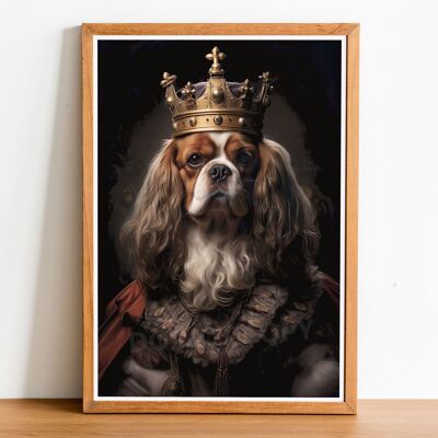 Cavalier King Charles Spaniel Vintage Style Dog Portrait, Dog Wall art, Dog Head Human Body, Dog Print, Dog Poster, Home Decor, Dog Gift