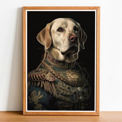 Ritratto di cane in stile vintage Labrador 01, arte della parete del cane, testa di cane, corpo umano, stampa di cane, poster di cane, decorazioni per la casa, regalo per cani