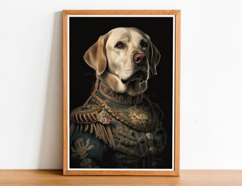 Labrador 01 portrait de chien de style vintage, art mural de chien, corps humain de tête de chien, impression de chien, affiche de chien, décoration intérieure, cadeau de chien