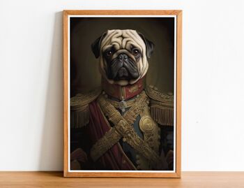 Portrait de chien de style vintage carlin, art mural de chien, corps humain de tête de chien, impression de chien, affiche de chien, décoration intérieure, cadeau de chien