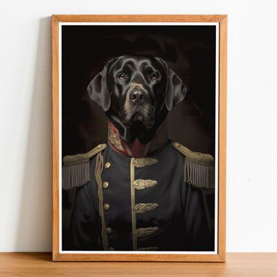 Ritratto di cane in stile vintage Labrador 02, arte della parete del cane, testa di cane, corpo umano, stampa di cane, poster di cane, decorazioni per la casa, regalo per cani