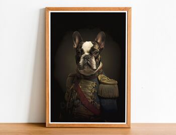 Français Bulldog 01 portrait de chien de style vintage, art mural de chien, corps humain de tête de chien, impression de chien, affiche de chien, décoration intérieure, cadeau de chien