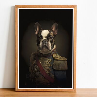 Französische Bulldogge 01 Vintage-Stil Hundeportrait, Hundewandkunst, Hundekopf menschlicher Körper, Hundedruck, Hundeposter, Wohndekoration, Hundegeschenk