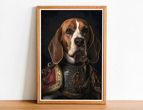 Beagle Vintage Style Dog Portrait, Rembrandt Style Art, Dog Wall art, Dog Head Human Body, Dog Print, Dog Poster, Home Decor, Dog Gift