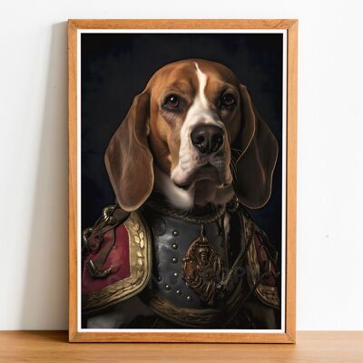 Retrato de perro de estilo vintage Beagle, arte estilo Rembrandt, arte de la pared del perro, cuerpo humano de cabeza de perro, impresión de perro, cartel de perro, decoración del hogar, regalo de perro