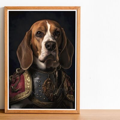 Retrato de perro de estilo vintage Beagle, arte estilo Rembrandt, arte de la pared del perro, cuerpo humano de cabeza de perro, impresión de perro, cartel de perro, decoración del hogar, regalo de perro