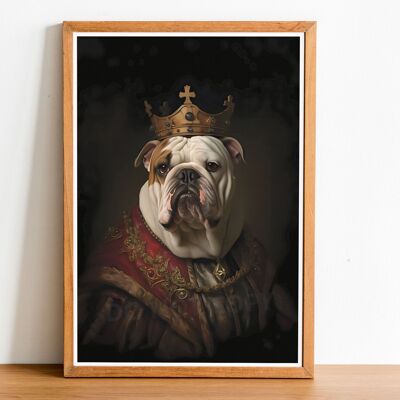 Bulldog 02 portrait de chien de style vintage, art de style Rembrandt, art mural de chien, corps humain de tête de chien, impression de chien, affiche de chien, décoration intérieure, cadeau de chien
