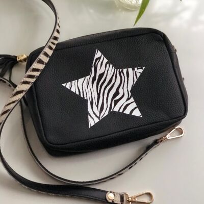 Zebra Star Camera Classic Black Kylie Pebbled Leather Crossbody Clutch negro