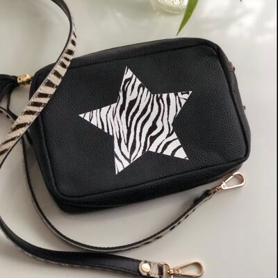 Zebra Star Camera Classic Black Kylie Pebbled Leather Crossbody Clutch Bag black