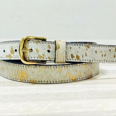 Gold Acid Splash Hair On Hide Womens Leather Belt BL30