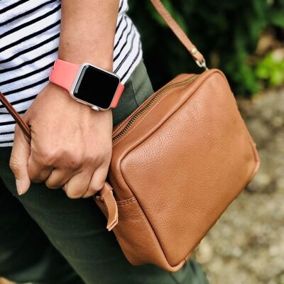 Sugar Almond Pebbled Leather Camera Bag Tan