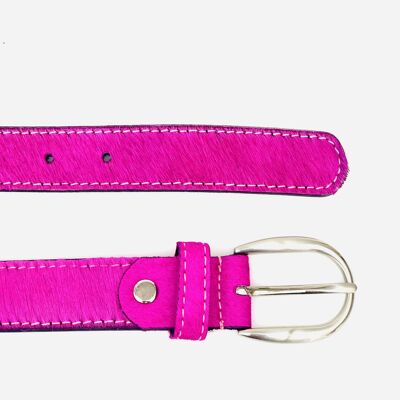 Ceinture en cuir rose fluo pour femmes à poils sur peau