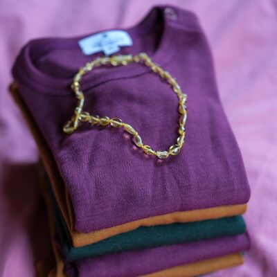 Jersey de lana para bebé / camisa de manga larga – Lana merino - Violetas trituradas
