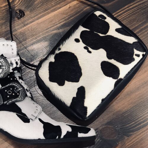 Pony Hair Genuine Leather Box Clutch Spotty