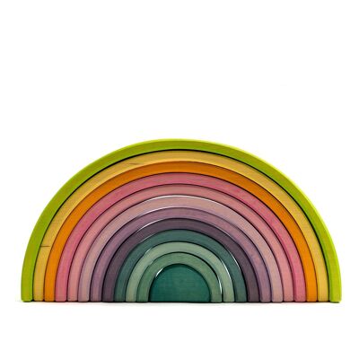 Holzspielzeug-Stapel – Regenbogen-Pastell groß – Montessori – Spielzeug mit offenem Ende