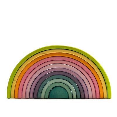 Empileur de jouets en bois - Pastel arc-en-ciel grand - Montessori - Jouets ouverts