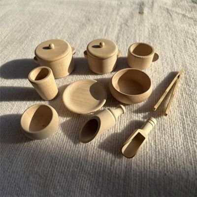 Giocattoli in legno - Set da cucina/set da pranzo - Montessori - Giocattoli aperti