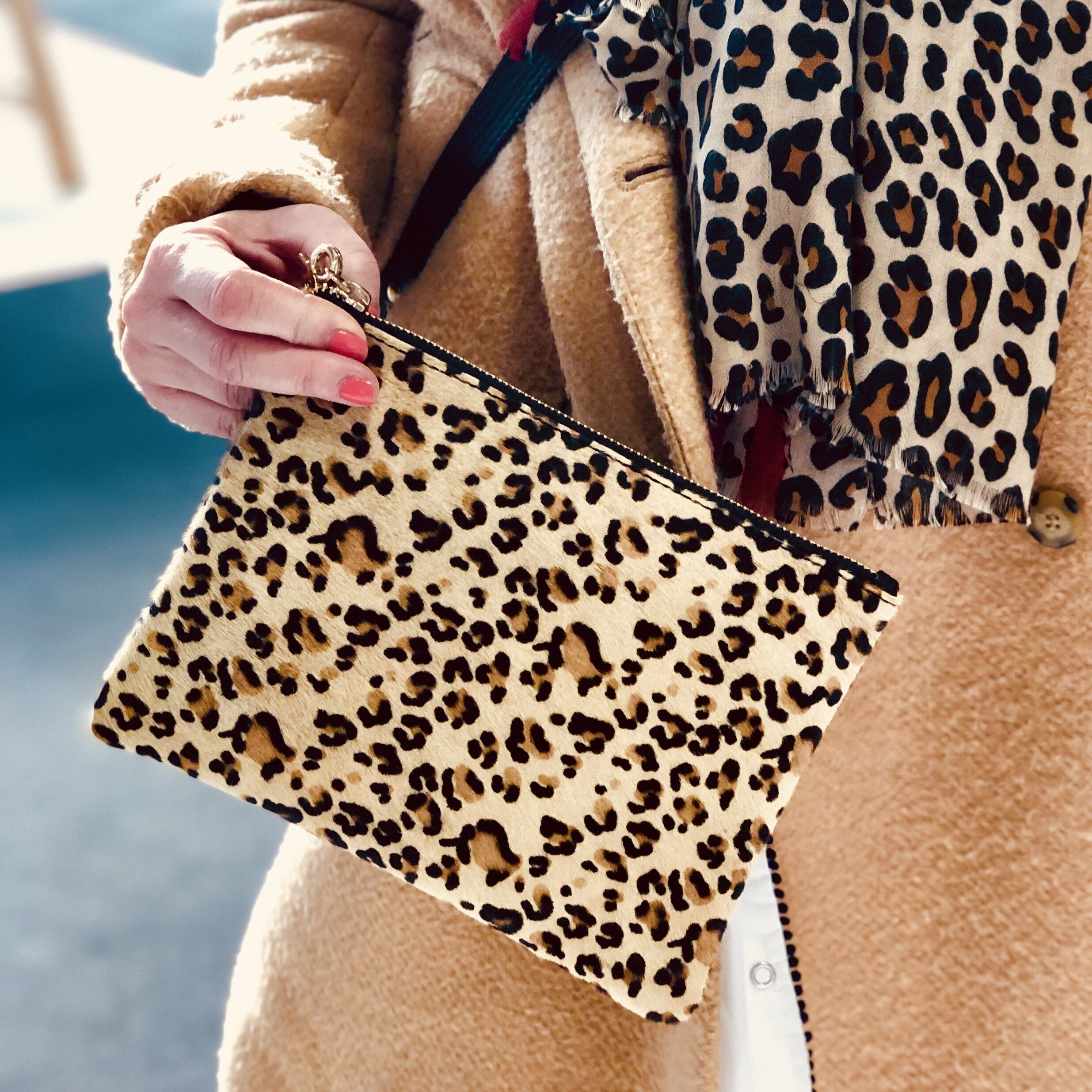 Pony Pony in Vera Pelle Pochette da Polso #LB601 Leopard