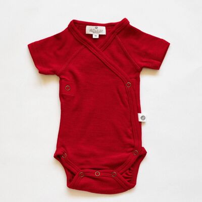 Woolen wrap-over romper short sleeve - Merino wool - Savvy red